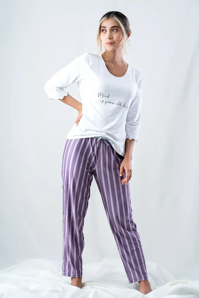 Pijama Conjunto Manga 3/4 + Pantalón Cuerda Líneas