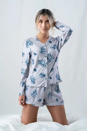 Pijama Conjunto Manga Larga + Short Bleu