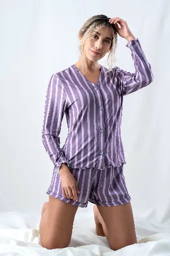 Pijama Conjunto Manga Larga + Short Líneas